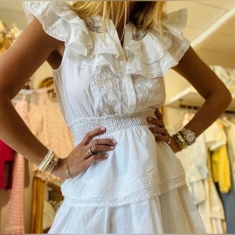 LoveShackFancy White Ruffled Mini Dress - Picture 3 of 3